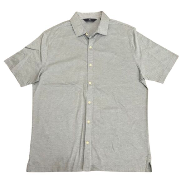 Hart Schaffner‎ Marx Short Sleeve Button Down Cotton Gray Herringbone Size Large - Picture 1 of 4